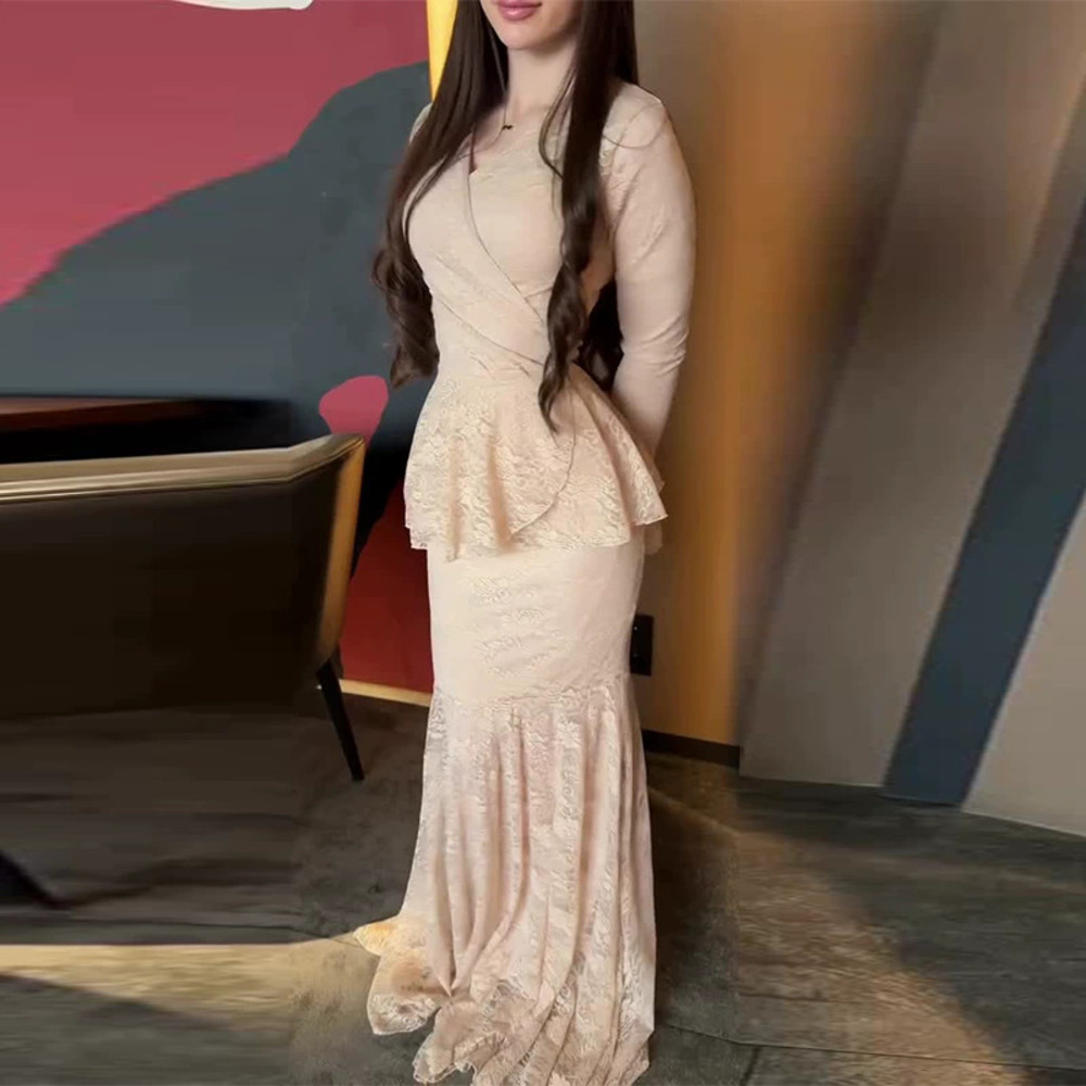 Forever 21 Elegant Ruffled Waist Cinching Bodycon Floor Length Dress Set